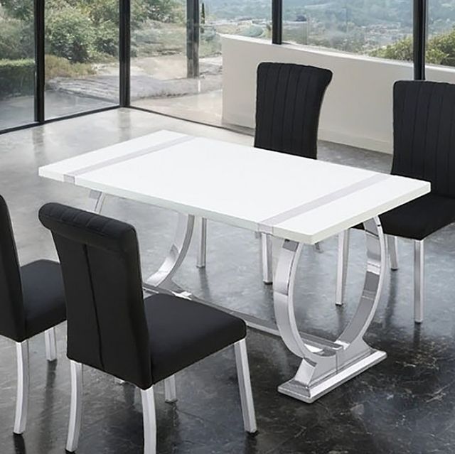 Furniture of America® Holstebro White 60" Dining Table with Silver Base-1