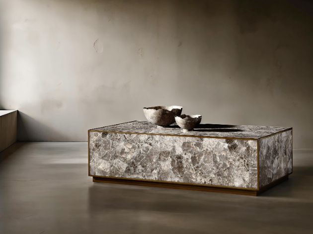 Bernhardt Tildon Bernhardt Interiors Gray Cocktail Table with Aged Brass Base-1