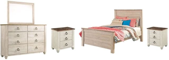 Signature Design by Ashley® Willowton 5-Piece Whitewash Full Youth Panel Bed Set-0