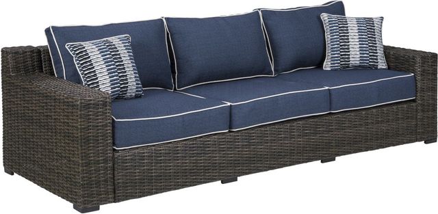 Signature Design by Ashley® Grasson Lane Blue/Brown Outdoor Fabric/Wicker Sofa-0