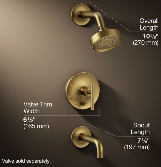 KOHLER® Purist® Rite-Temp® Vibrant Brushed Moderne Brass 2.5 GPM Bath and Shower Trim Kit with Lever Handle and Push-Button Diverter -2
