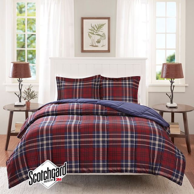 Olliix by Madison Park Essentials Bernard Red Full/Queen 3M Scotchgard Down Alternative Comforter Mini Set-0
