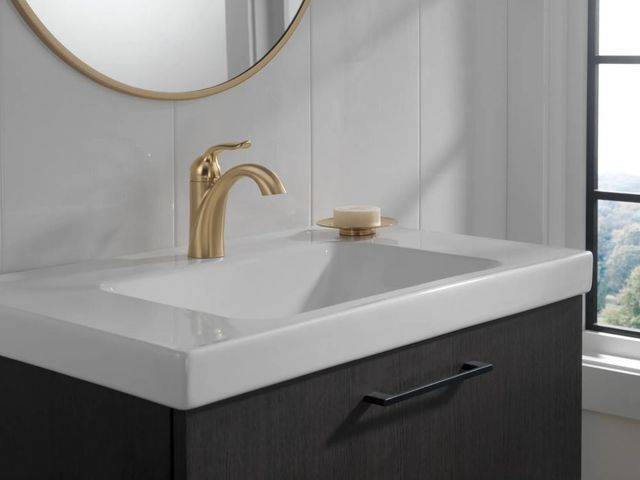 Delta Lahara® Champagne Bronze Single Handle Bathroom Faucet with Drain-2