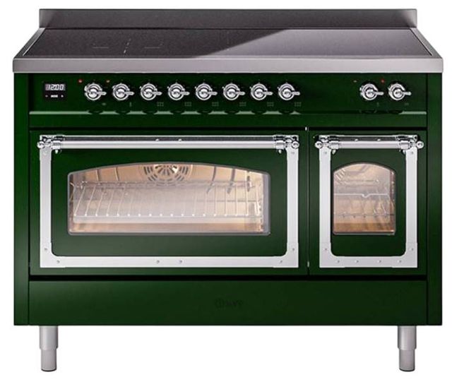 Ilve® Nostalgie II Noblesse 48'' Emerald Green Pro Style Induction Range with Chrome Trim-0