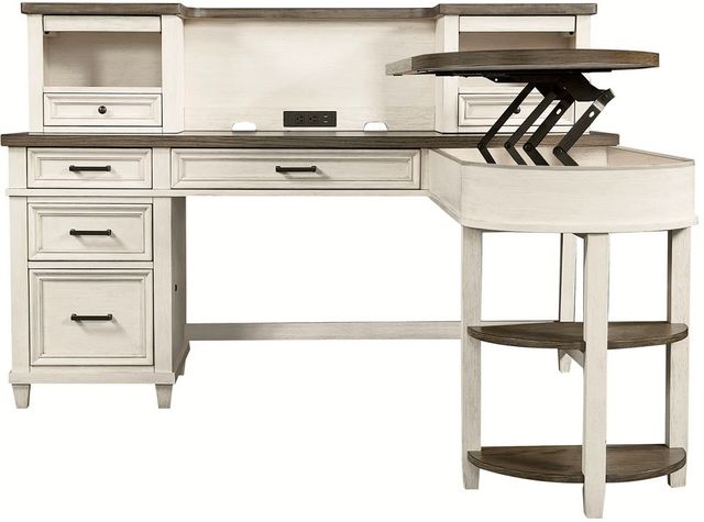 aspenhome® Caraway Pedestal Desk with Hutch and Return-1