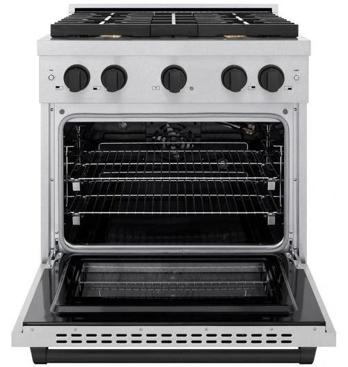 ZLINE Autograph Edition 30" Satin Stainless Steel Pro Style Gas Range with 4 Burner Cooktop and Matte Black Accents-1