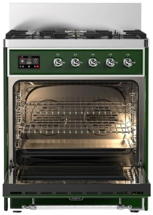 Ilve® Majestic III 30" Emerald Green Pro Style Dual Fuel Liquid Propane Range with 5 Black Brass Burners and Chrome Trim-1