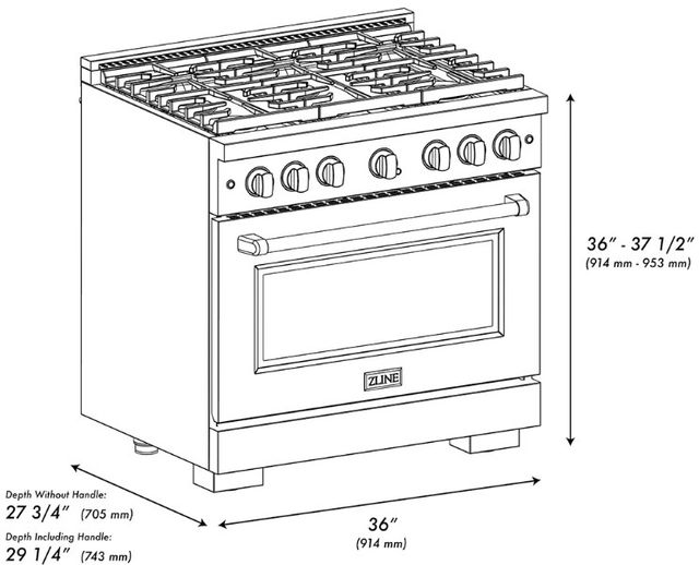 ZLINE Autograph Edition Paramount 36" 5.2 cu. ft. Stainless Steel with Polished Nickel Helix Handle and Knob Accents Dual Fuel Range with 6 Burner Gas Cooktop and Electric Convection Oven-1
