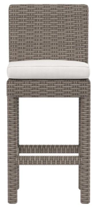 Sunset West Coronado Driftwood Resin Wicker Outdoor Bar Stool with Canvas Flax Cushion-1