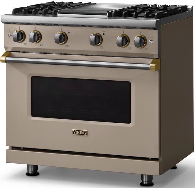 Viking® 5 Series 36" Nantucket Pro Style Gas (LP) Range with Brushed Brass Trim-2