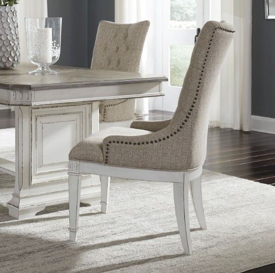 Liberty Furniture Abbey Park Antique White/Weathered Brown Hostess Dining Chair-2