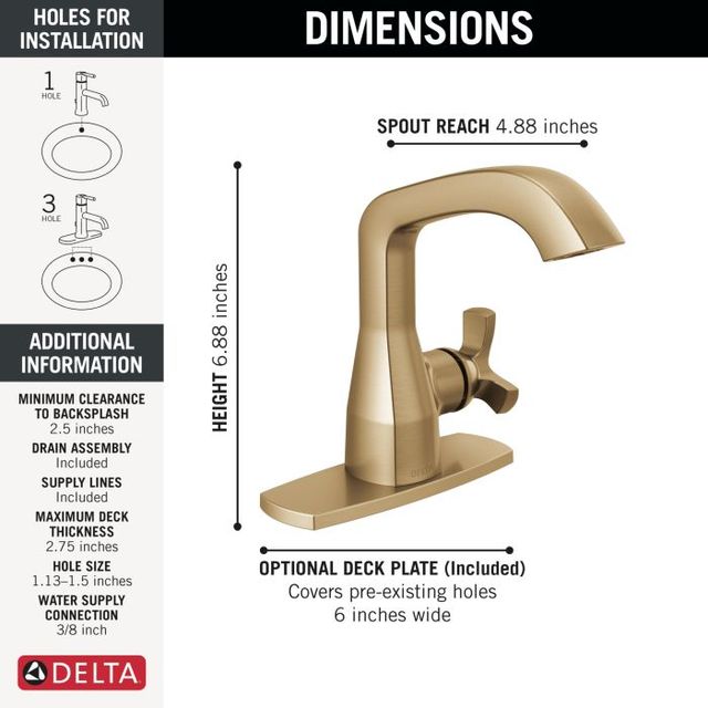 Delta Stryke® Lumicoat® Champagne Bronze Single Handle Bathroom Faucet-3