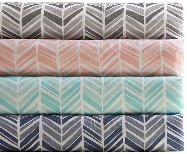 Olliix by Madison Park Essentials Navy California King Chevron Microfiber Printed Sheet-3