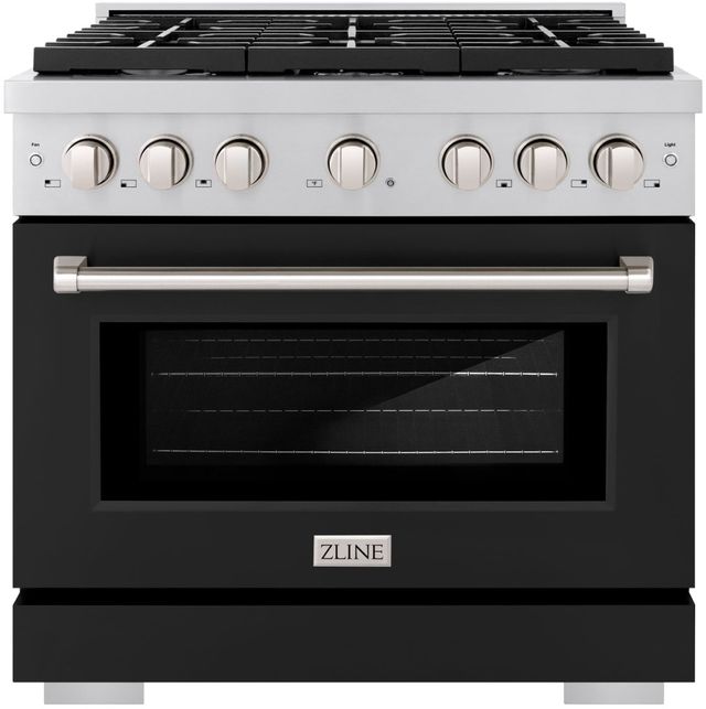 ZLINE 36" Stainless Steel Pro Style Gas Range with Black Matte Door-0