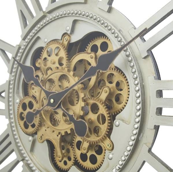 YHD Golden Gears Silver Square Wall Clock-3