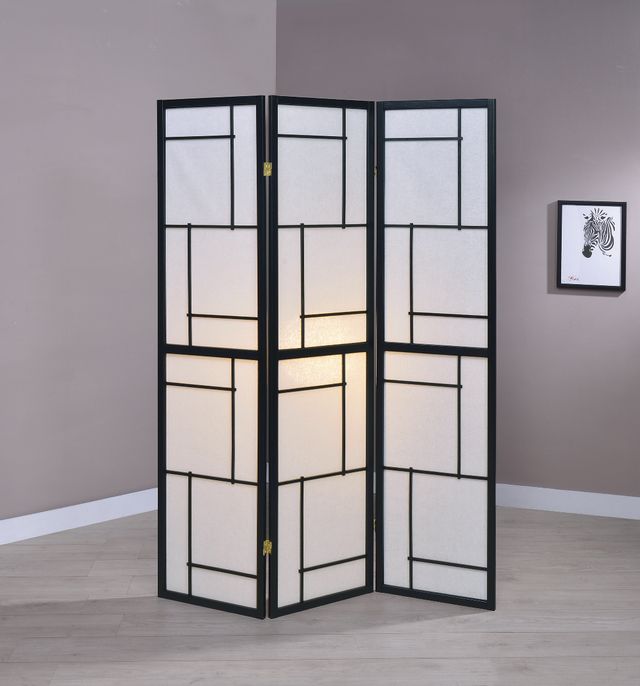 Coaster® Damis Black/White 3-Panel Folding Floor Screen-1