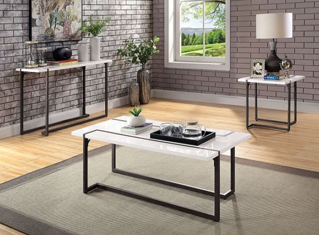 Furniture of America® Izar White Sofa Table with Gun Metal Base -1
