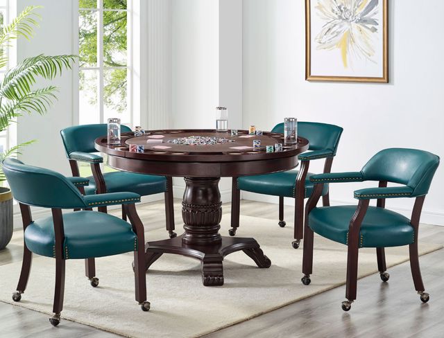 Steve Silver Co. Tournament Cherry/Teal Upholstered Dining Arm Chair-1