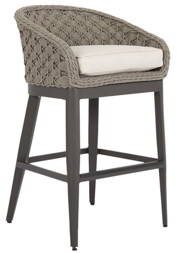 Sunset West Marbella Stone Gray Aluminum/Olefin Rope Outdoor Bar Stool with Echo Ash Cushion-0