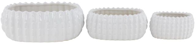 Deco Marche 3-Piece White Ceramic Rectangle Planter Set-0