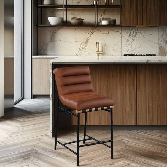 Meridian Furniture Burke Cognac  Upholstered Counter Stool-1