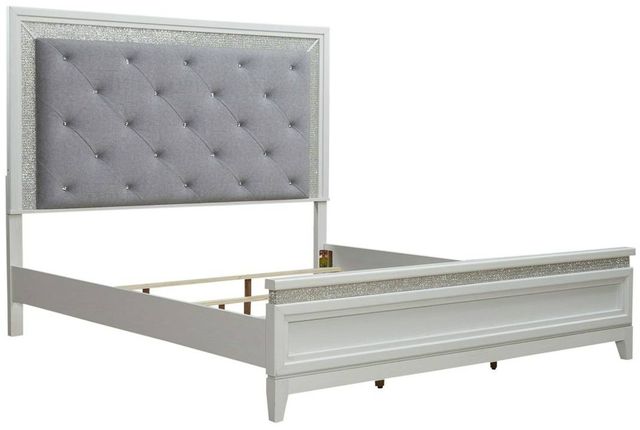Liberty Furniture Reflections Gray/Pearl White/Rhinestone California King Upholstered Panel Bed-0