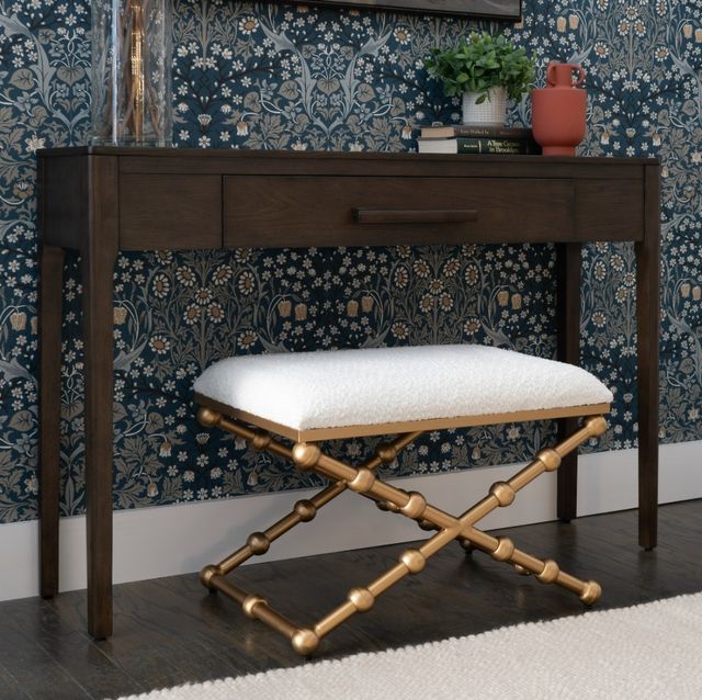 Linon Campaign Cream/Gold Accent Stool-1