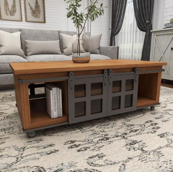 Deco Marche Brown Coffee Table with Black Base-3