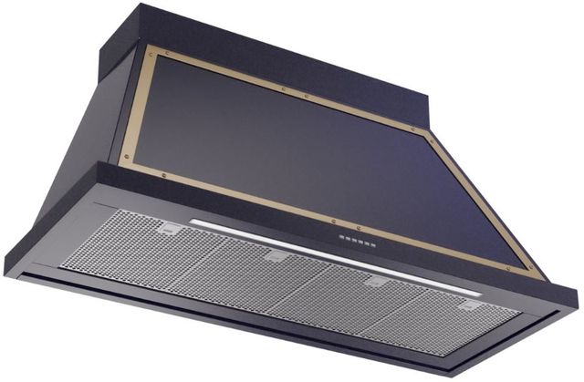 Ilve® Nostalgie II Noblesse 48" Midnight Blue Wall Mounted Range Hood with Brass Trim-1