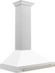 ZLINE Autograph Edition 36" White Matte Wall Mounted Range Hood with Champagne Bronze Handle-3