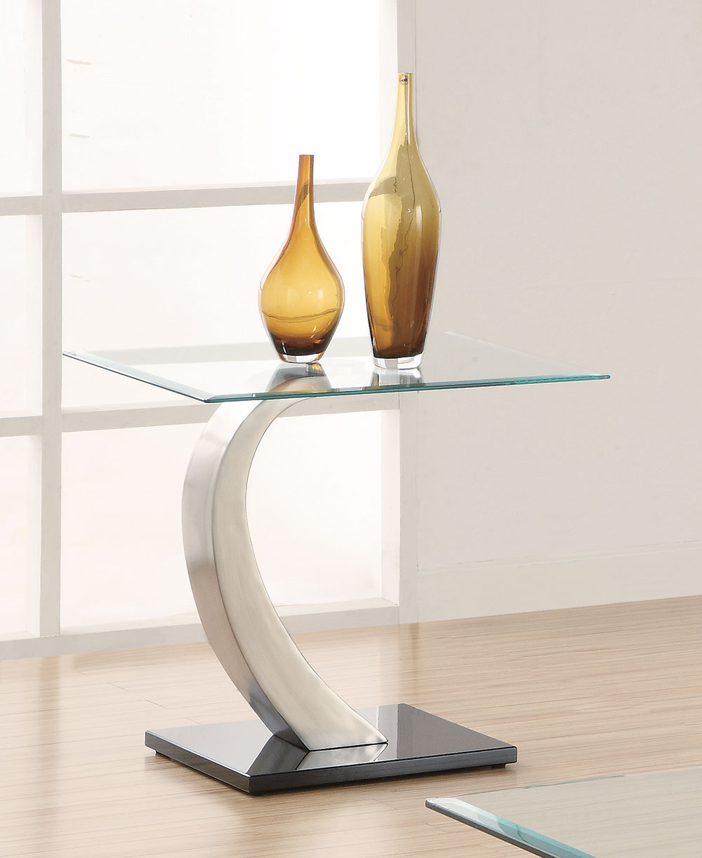 Coaster Pruitt Glass Top End Table with Satin Base - Thumbnail 4