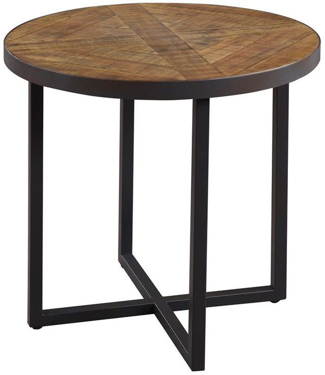Emerald Home Denton Antique Pine Round End Table with Steel Gray Base-3