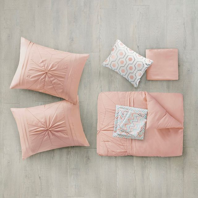 Olliix by Intelligent Design Toren Pink Twin Embroidered Comforter and Sheet Set-1