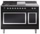 Ilve® Nostalgie II Noblesse 48'' Glossy Black Pro Style Dual Fuel Range with Chrome Trim-0