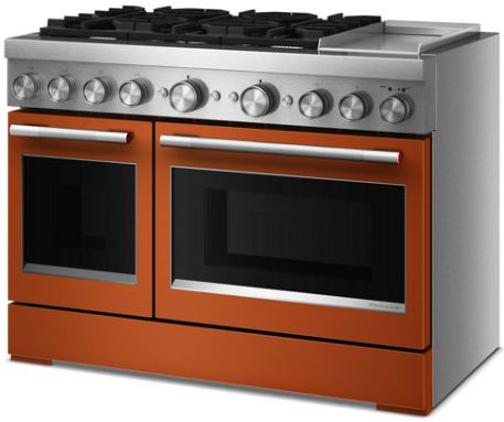 KitchenAid® 48" Scorched Orange Pro Style Dual Fuel Range with Chrome Electric Griddle-3