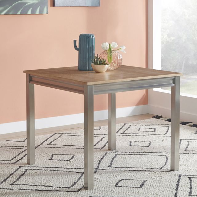 homestyles® Sheffield Brown Square Dining Table with Stainless Steel Frame-3