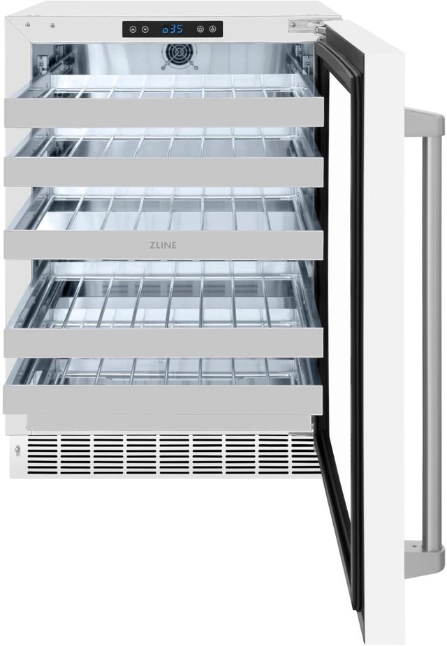 ZLINE Touchstone 24" 4.8 Cu. Ft. Stainless Steel Wine Cooler with White Matte Glass Door-1