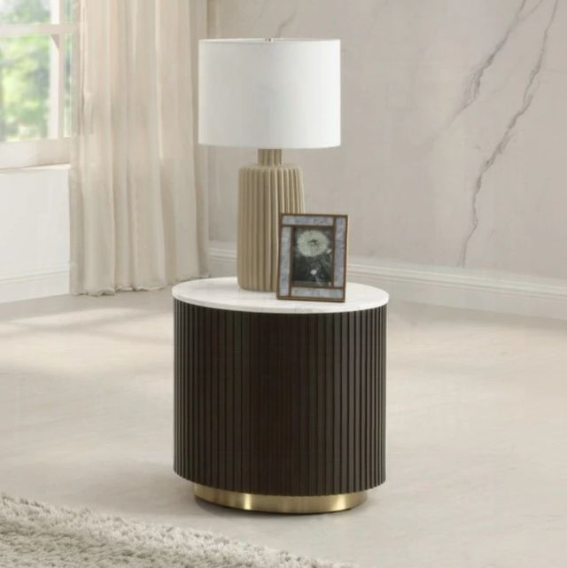 ACME Furniture Clayten White Marble Top End Table with Espresso Base-1