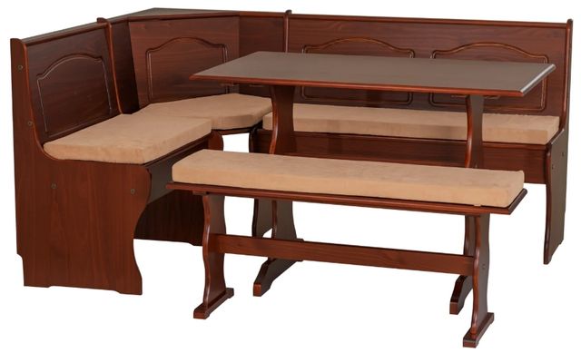 Linon Chelsea 4-Piece Beige/Walnut Nook Set with Cushion-0