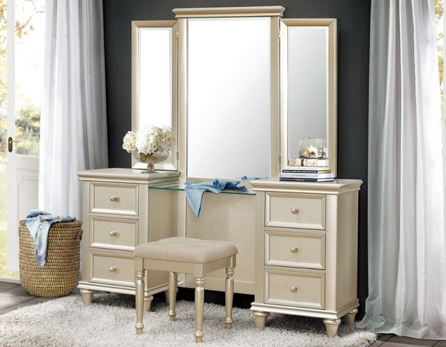 Homelegance® Celandine Off White/Silver Vanity Stool-1