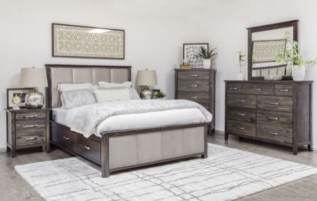 Mako Wood Furniture Scarlett Beige/Brown King Upholstered Storage Panel Bed-1