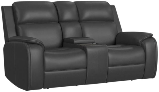 Flexsteel® Ziggy Iron Leather Power Reclining Loveseat with Console, Power Headrest and Lumbar-0