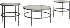 Signature Design by Ashley® Kellyco 3-Piece Gunmetal Occasional Table Set with Clear Top