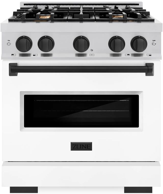 ZLINE Classic Autograph Edition 30" Stainless Steel Pro Style Dual Fuel Range with White Matte Door and Matte Black Accents-0