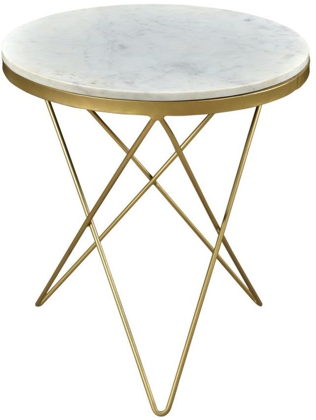 Moe's Home Collection Haley White Marble Round Side Table with Gold Iron Base-2