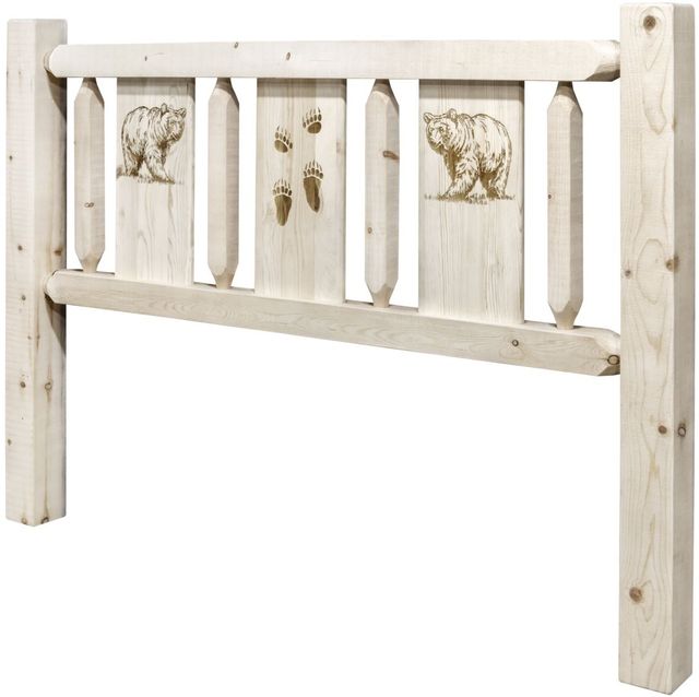 Montana Woodworks® Homestead Ready to Finish Queen Headboard with Laser Engraved Bear Design-2