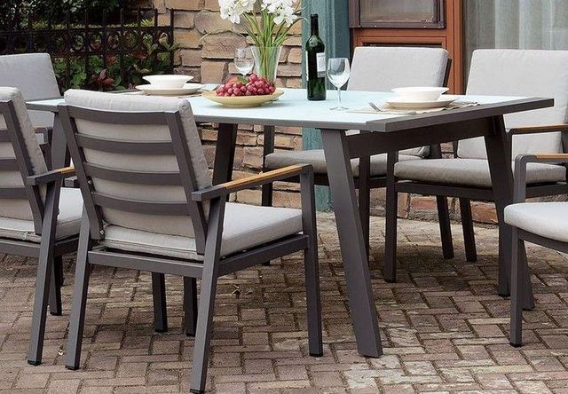 Furniture of America® Alycia Gray Patio Table with Glass Top -2