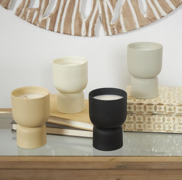 Deco Marche CosmoLiving by Cosmopolitan 4-Piece Black/Matte Gray/Tan/White 6" 2-Wick Scented Candle Set-4