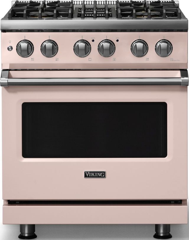 Viking® 5 Series 30" Blush Pro Style Dual Fuel (NG) Range with Polished Chrome Trim-0