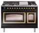 Ilve® Nostalgie II Noblesse 48'' Glossy Black Pro Style Dual Fuel Range with Brass Trim-0